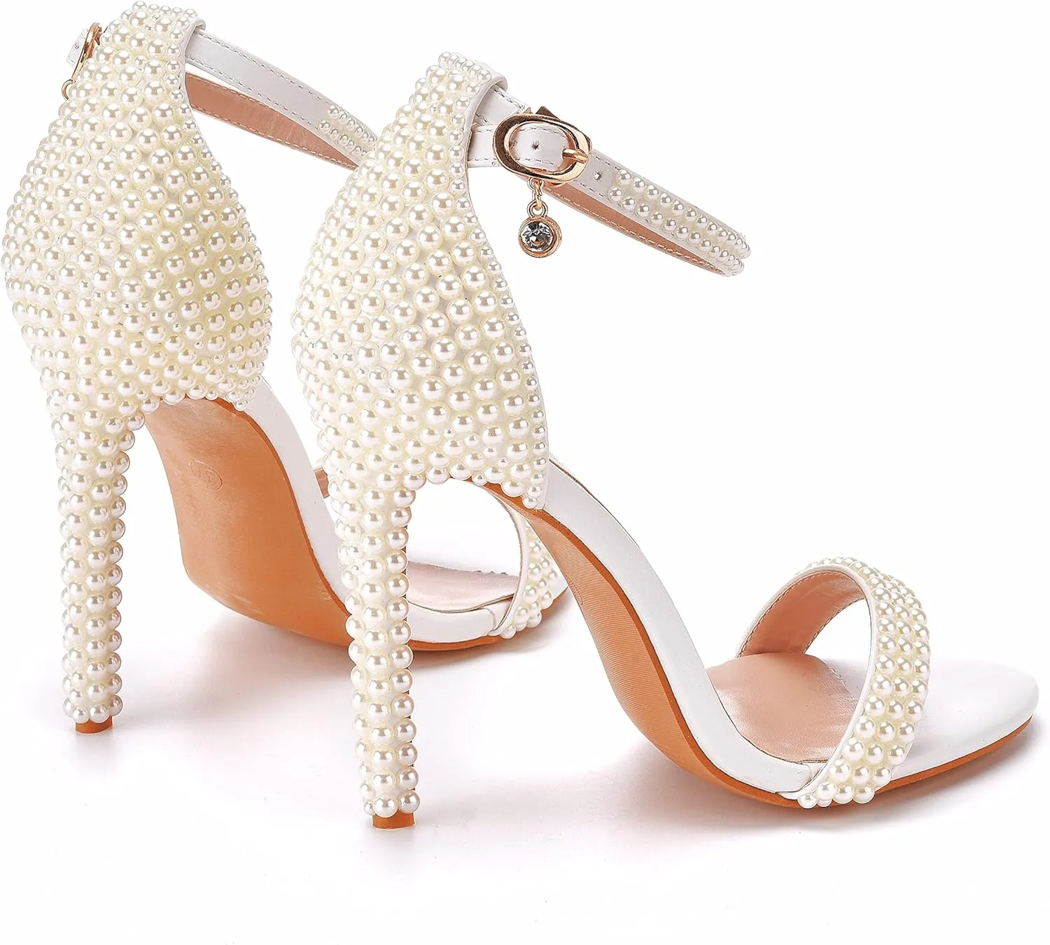 4.3'' Ivory Pearls Stiletto Heels Sandals Peep Toe Women's High Heel Sandals Pump Shoes for Bride Wedding Party Evening Dress Shoes