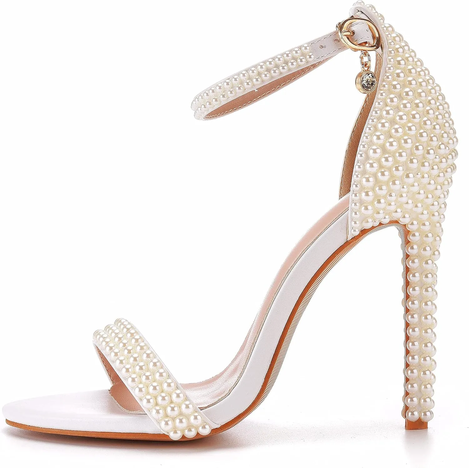 4.3'' Ivory Pearls Stiletto Heels Sandals Peep Toe Women's High Heel Sandals Pump Shoes for Bride Wedding Party Evening Dress Shoes