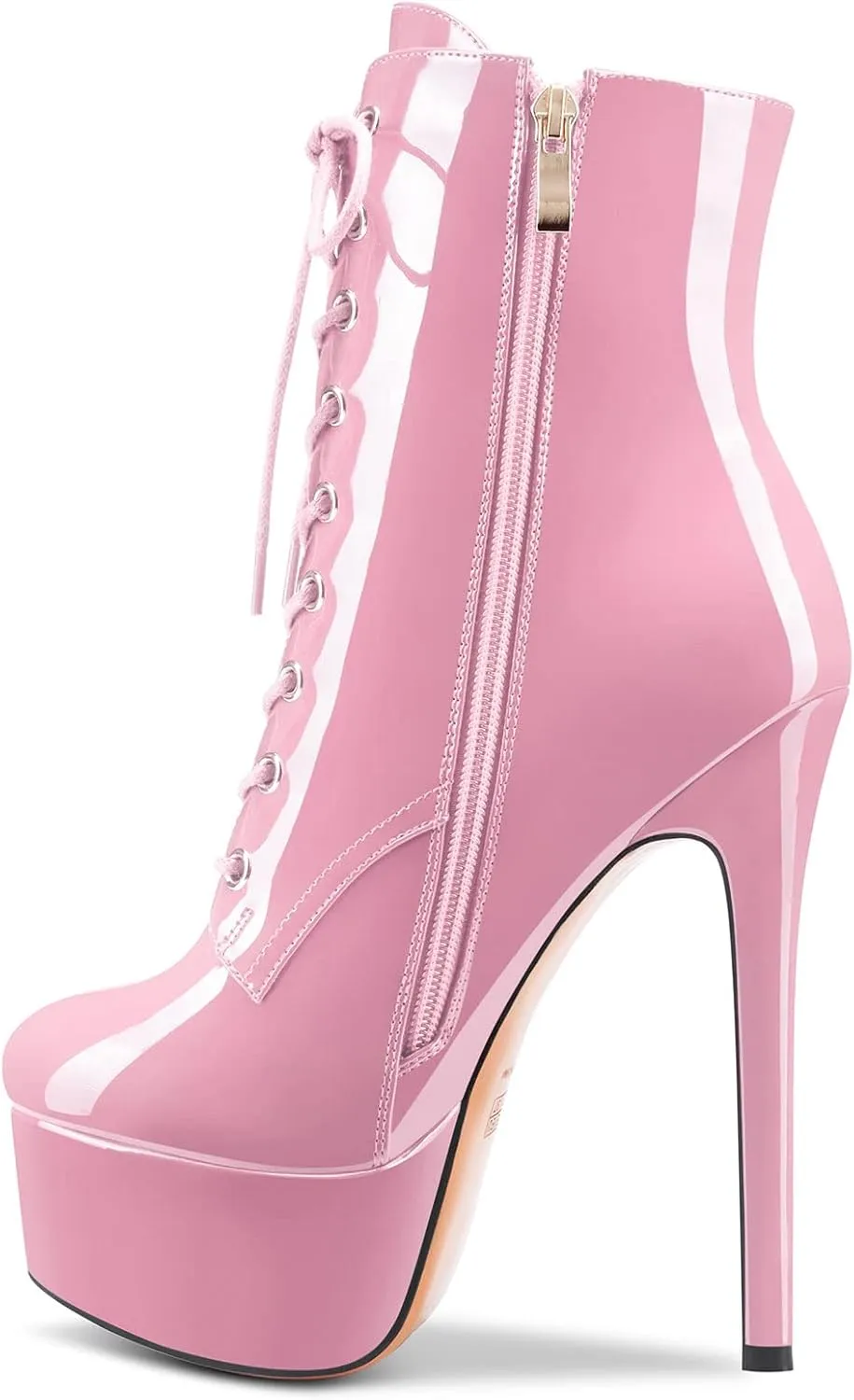 Aachcol Women Ankle Boots Short Bootie Platform Stiletto High Heel Round Toe Dress Shoes Lace-up Patent 6.5 Inch