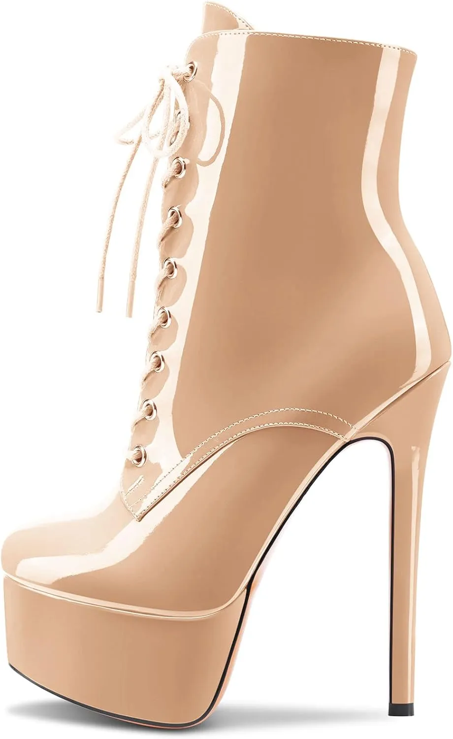 Aachcol Women Ankle Boots Short Bootie Platform Stiletto High Heel Round Toe Dress Shoes Lace-up Patent 6.5 Inch