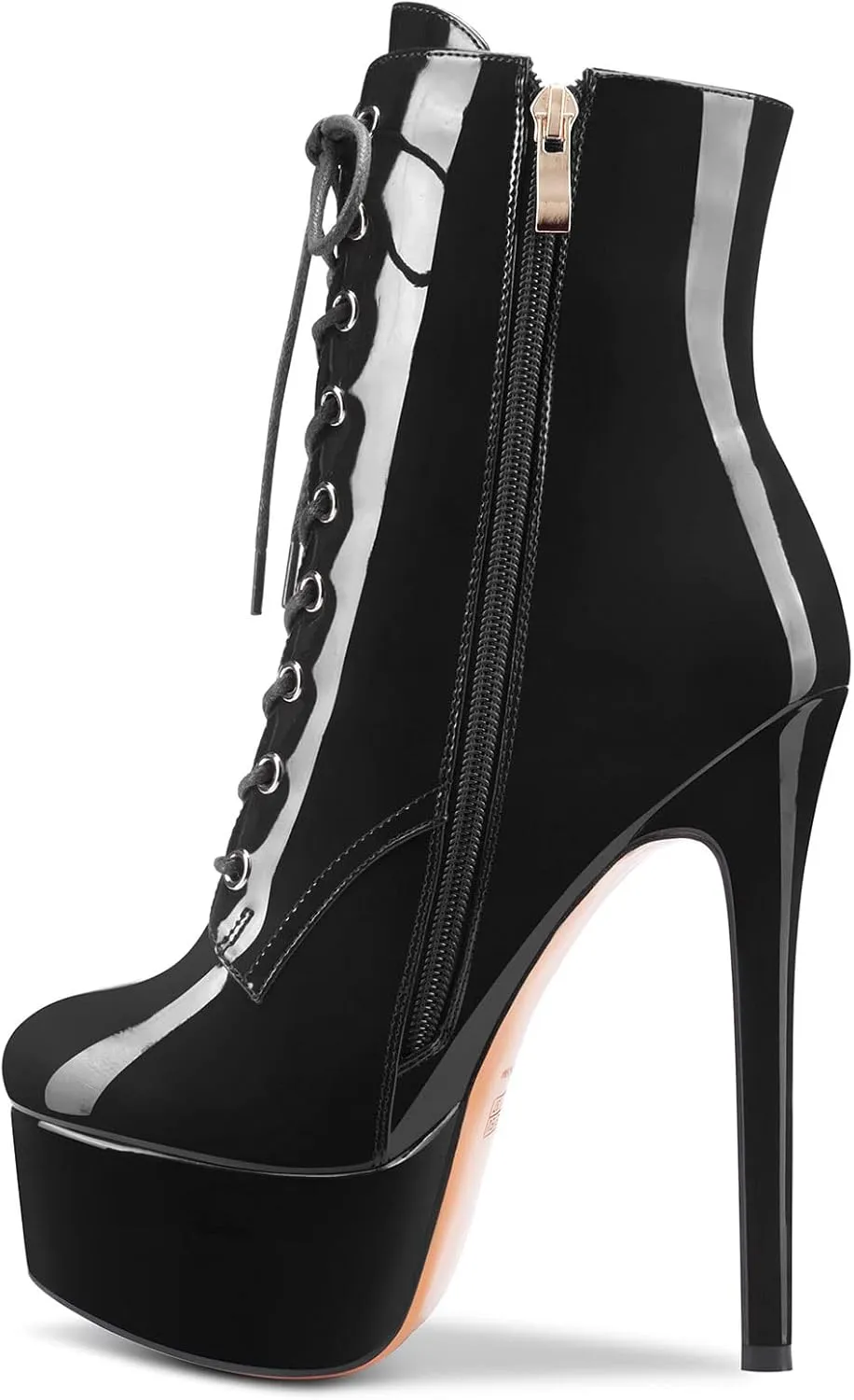 Aachcol Women Ankle Boots Short Bootie Platform Stiletto High Heel Round Toe Dress Shoes Lace-up Patent 6.5 Inch