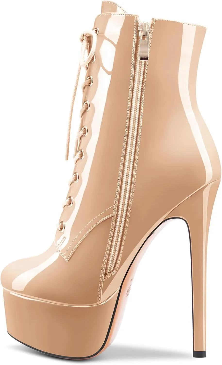 Aachcol Women Ankle Boots Short Bootie Platform Stiletto High Heel Round Toe Dress Shoes Lace-up Patent 6.5 Inch