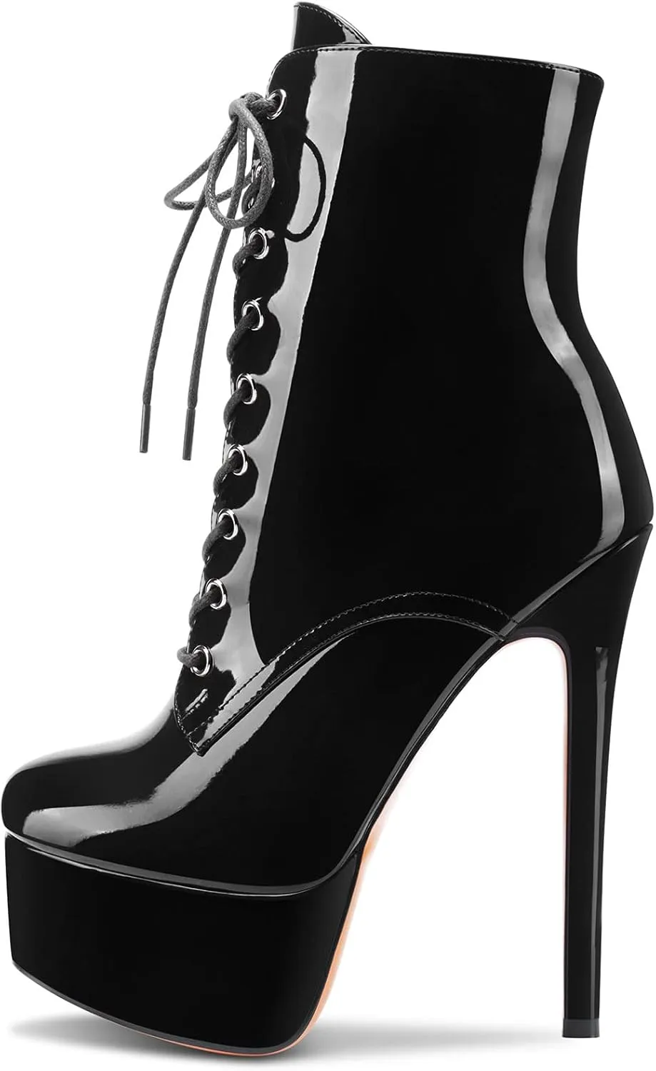 Aachcol Women Ankle Boots Short Bootie Platform Stiletto High Heel Round Toe Dress Shoes Lace-up Patent 6.5 Inch