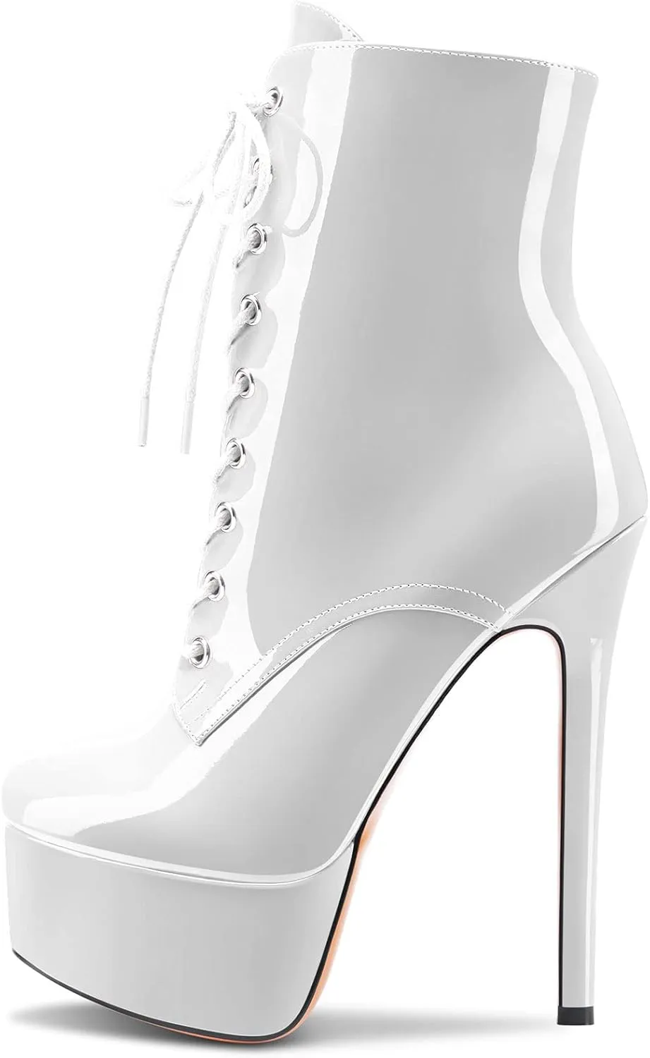 Aachcol Women Ankle Boots Short Bootie Platform Stiletto High Heel Round Toe Dress Shoes Lace-up Patent 6.5 Inch