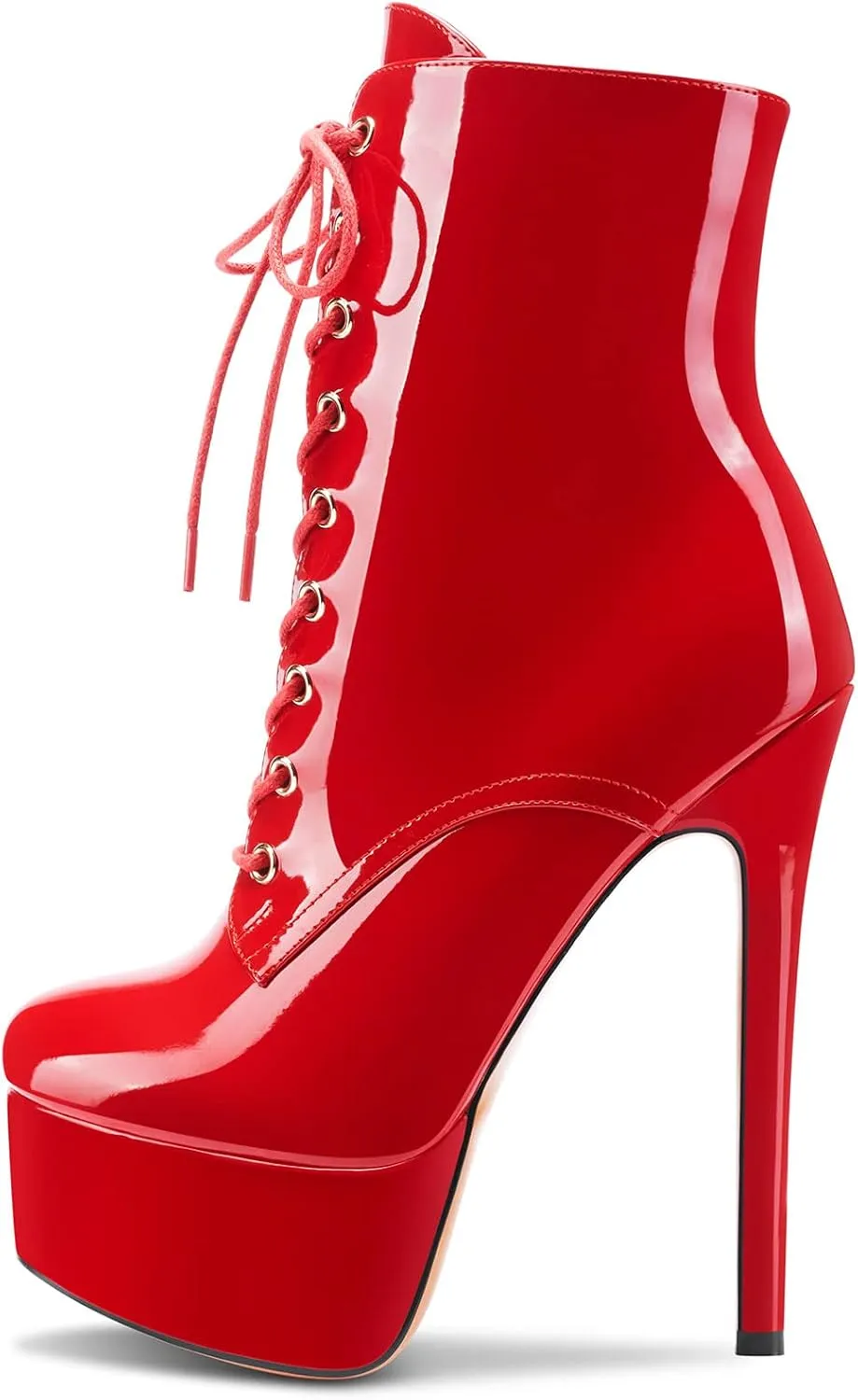Aachcol Women Ankle Boots Short Bootie Platform Stiletto High Heel Round Toe Dress Shoes Lace-up Patent 6.5 Inch
