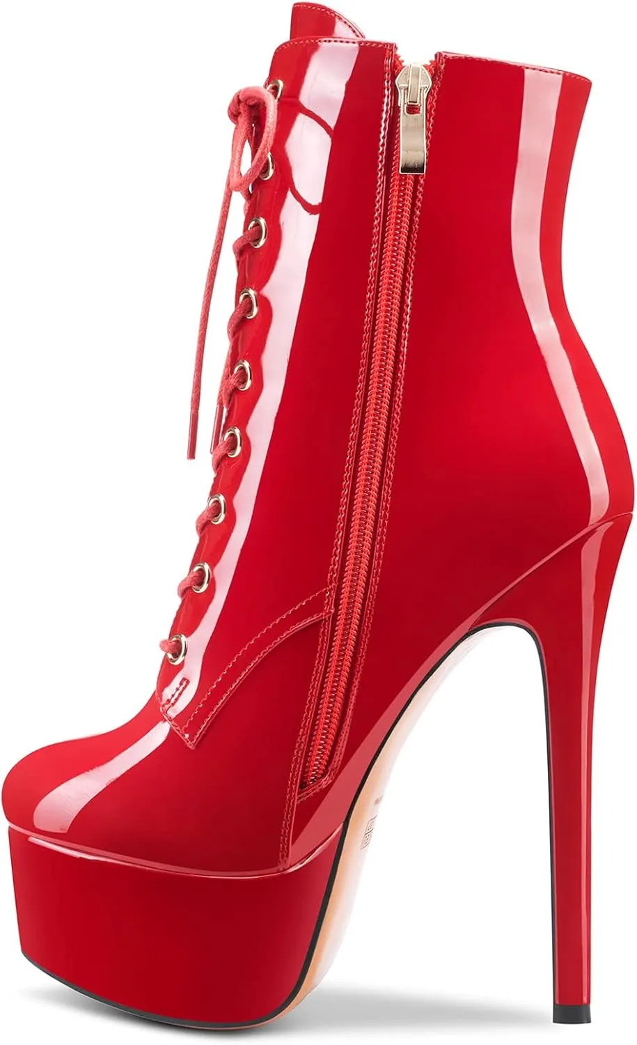 Aachcol Women Ankle Boots Short Bootie Platform Stiletto High Heel Round Toe Dress Shoes Lace-up Patent 6.5 Inch