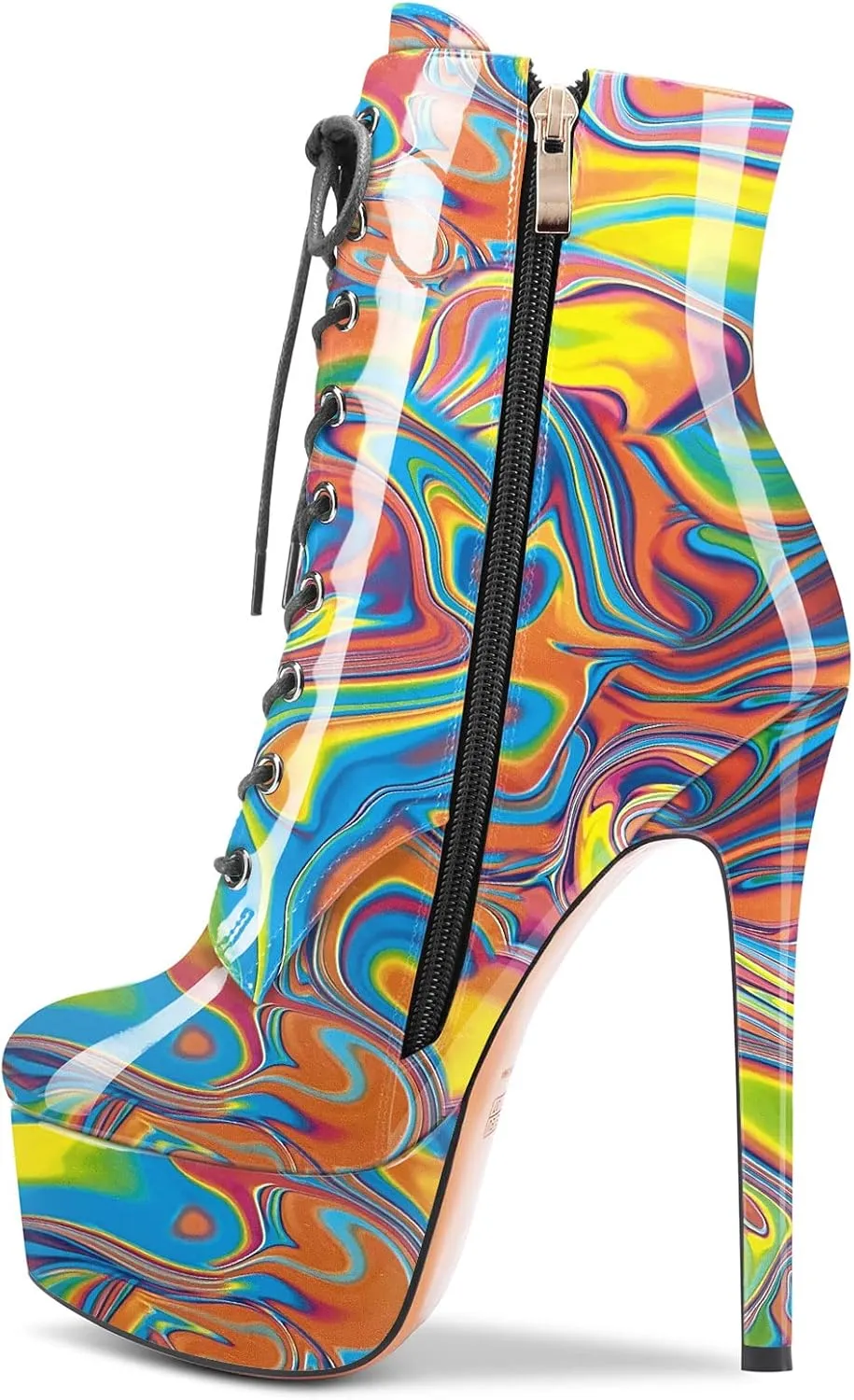 Aachcol Women Ankle Boots Short Bootie Platform Stiletto High Heel Round Toe Dress Shoes Lace-up Patent 6.5 Inch