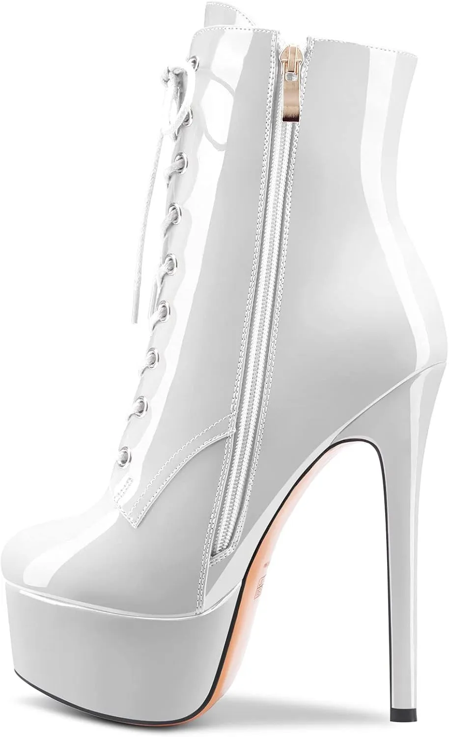 Aachcol Women Ankle Boots Short Bootie Platform Stiletto High Heel Round Toe Dress Shoes Lace-up Patent 6.5 Inch
