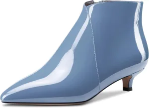 Aachcol Women Ankle Boots Short Bootie Pointed Toe Low Kitten Heel Patent Zipper Dress Shoes 1.5 Inch