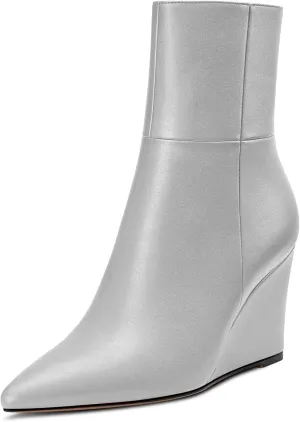 Aachcol Women Ankle Boots Short Bootie Wedge Close Pointed Toe Chunky Block Mid Heel Dress Shoes Matte Zipper 2 Inch