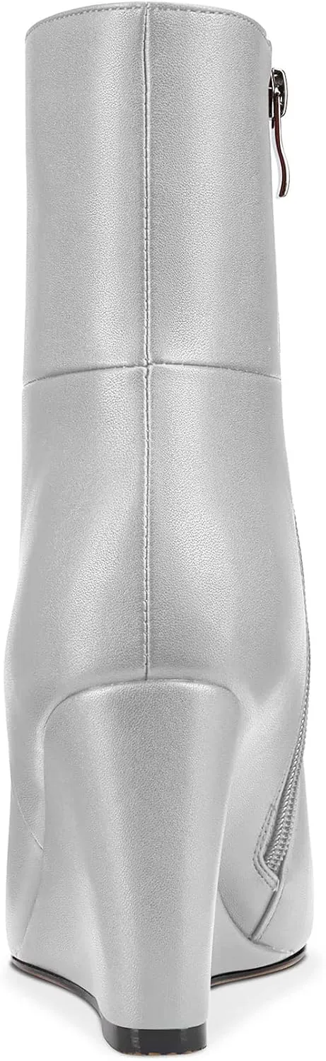 Aachcol Women Ankle Boots Short Bootie Wedge Close Pointed Toe Chunky Block Mid Heel Dress Shoes Matte Zipper 2 Inch
