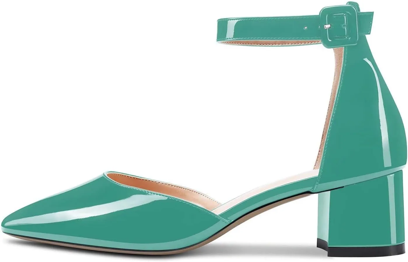 Aachcol Women Ankle Strap Pumps Close Pointed Toe D'Orsay Two-Piece Chunky Block Mid Heel Shoes 2 Inches