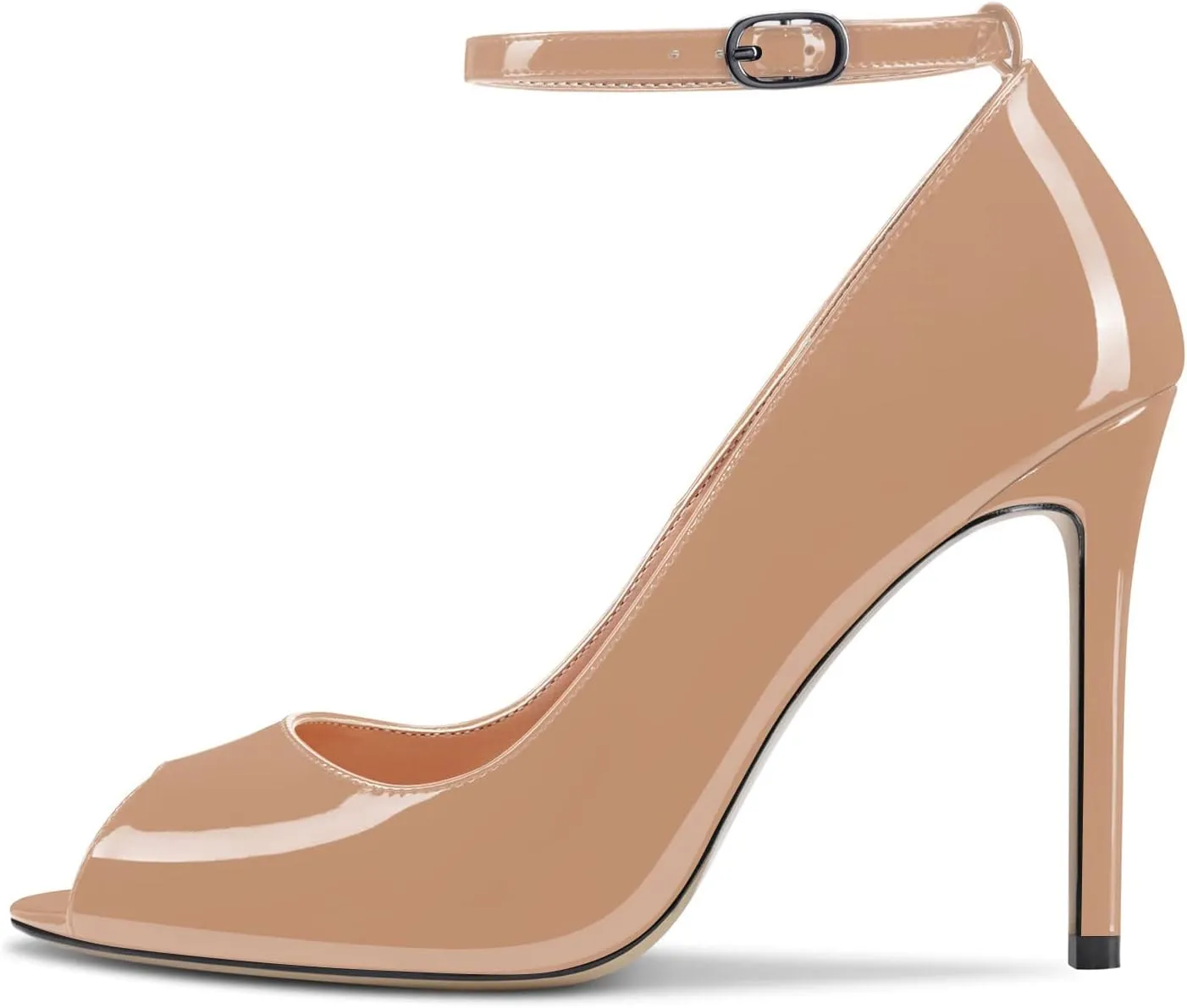 Aachcol Women Ankle Strap Pumps Stiletto High Heel Peep Open Round Toe 4 Inches