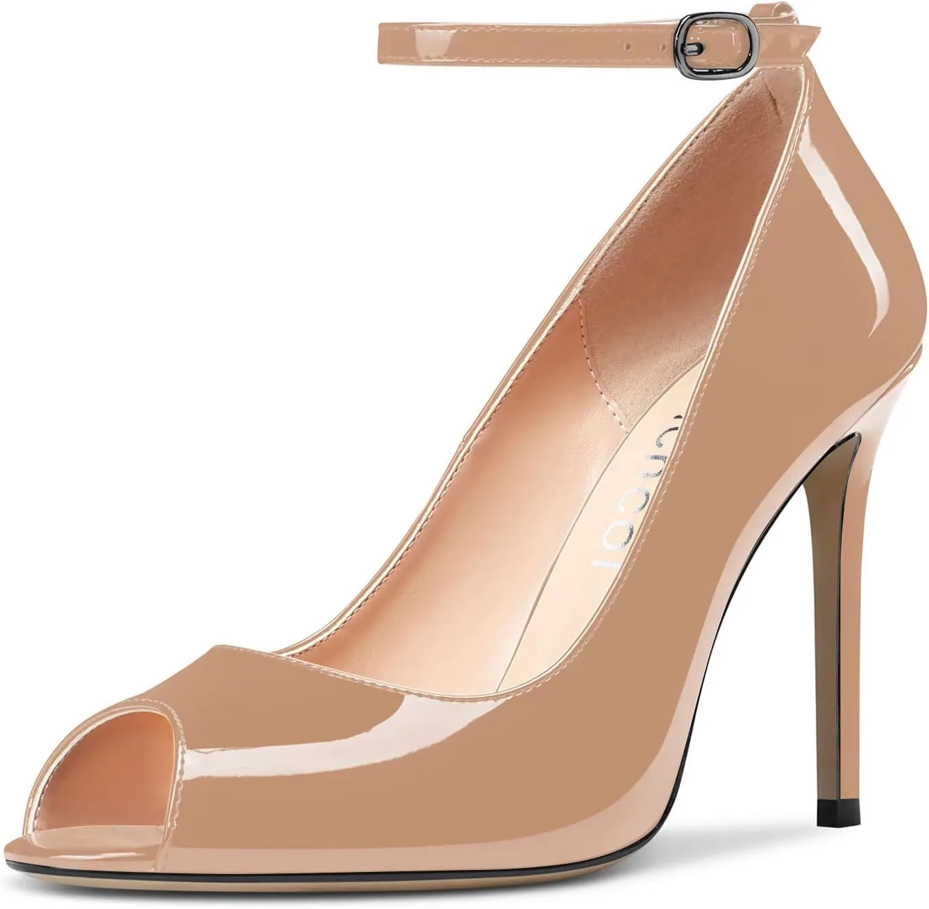 Aachcol Women Ankle Strap Pumps Stiletto High Heel Peep Open Round Toe 4 Inches