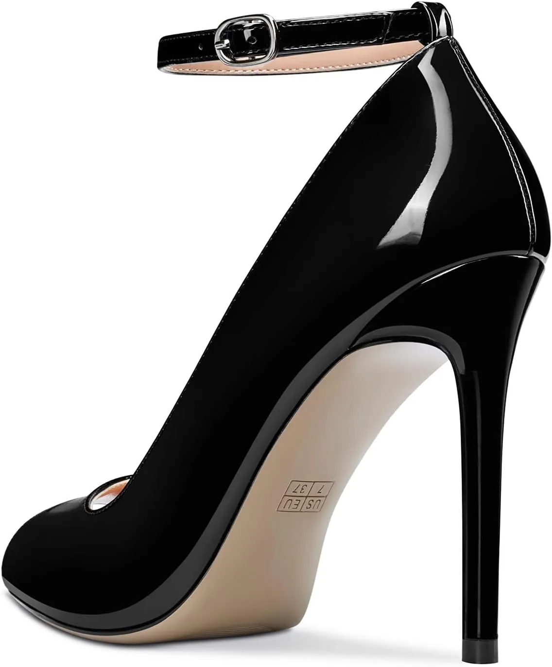 Aachcol Women Ankle Strap Pumps Stiletto High Heel Peep Open Round Toe 4 Inches