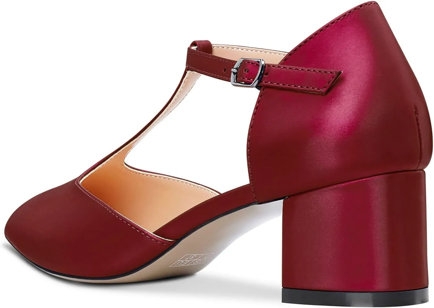 Aachcol Women Chunky Block Mid Low Heel Pumps Ankle Strap T-Strap Pointed Toe Dress Shoes Party Wedding Satin 2 Inch