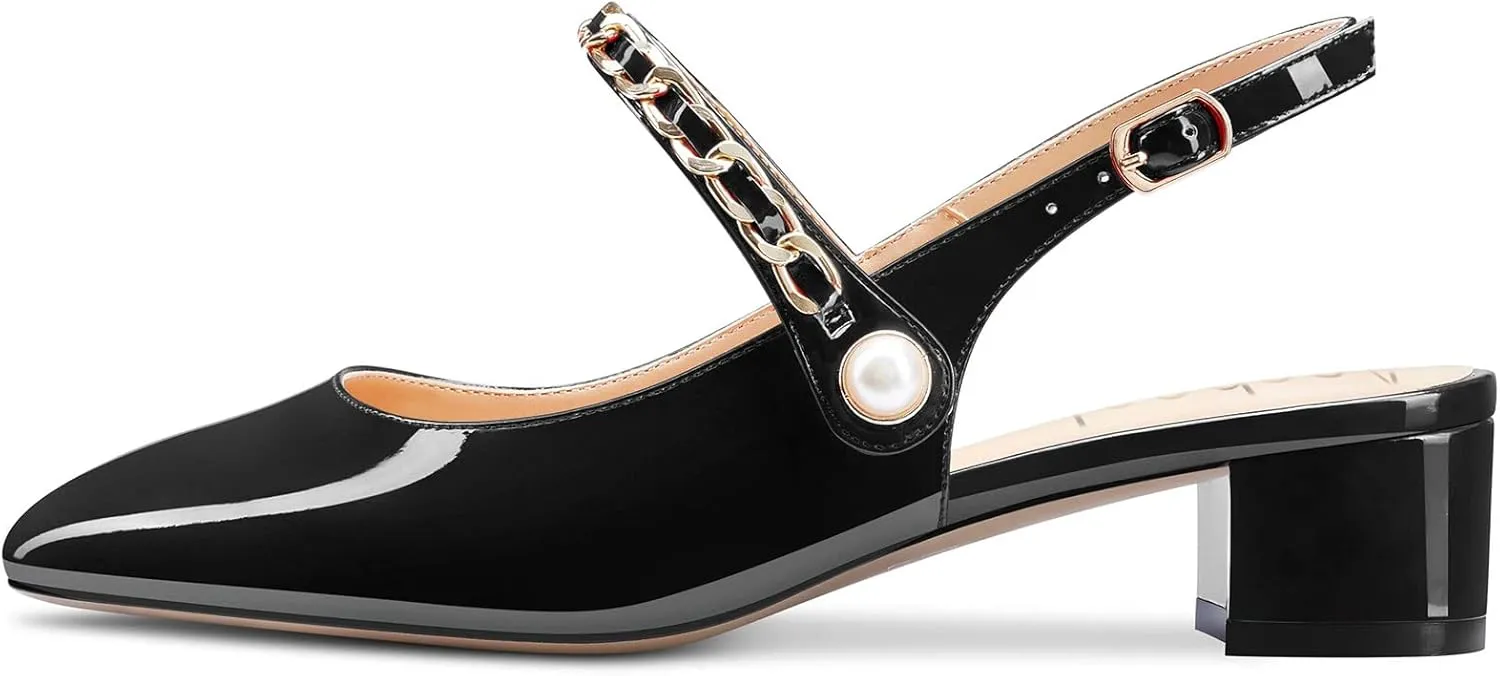 Aachcol Women Chunky Block Mid Low Heel Pumps Mary Jane Ankle Strap Square Toe Slingback Dress Shoes Party Wedding Patent 2 Inch