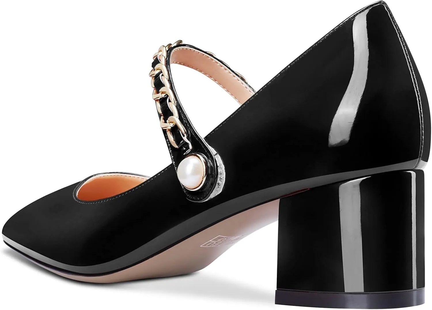 Aachcol Women Chunky Block Mid Low Heel Pumps Mary Jane Slip-on Square Toe Dress Shoes Office Party Wedding Patent 2 Inch