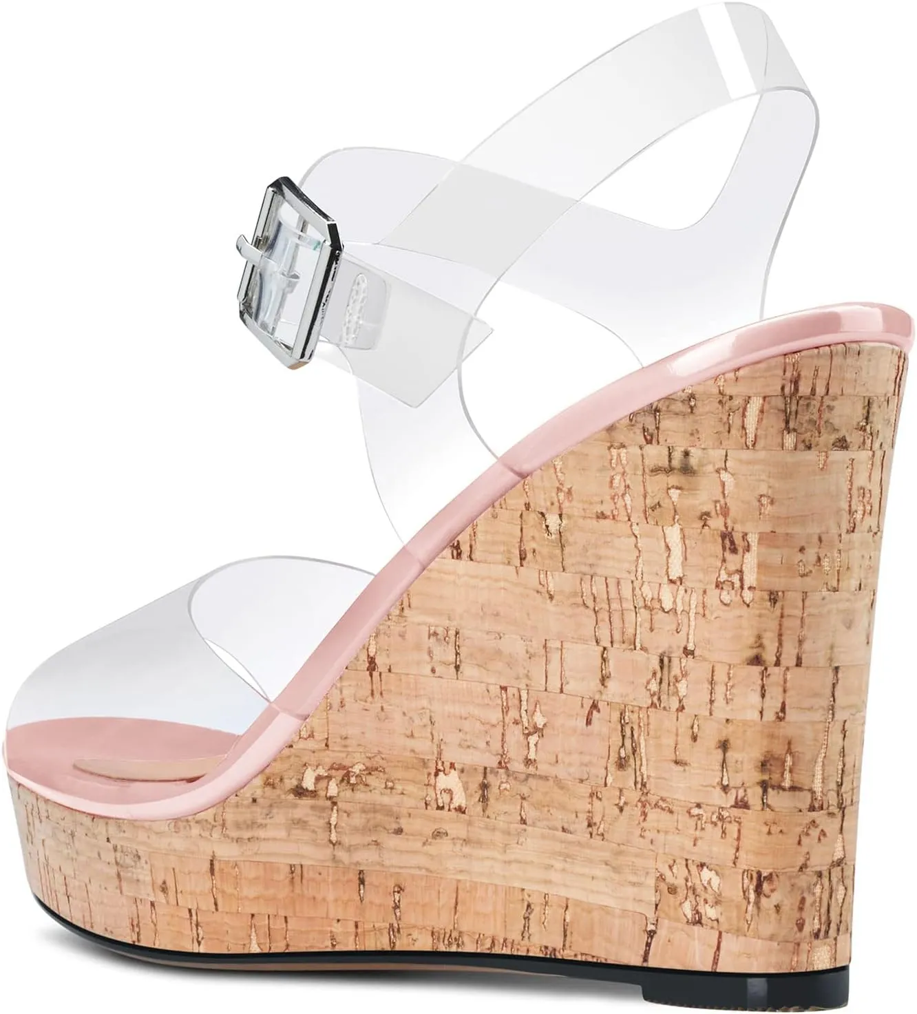 Aachcol Women Clear Platform Wedge Sandals Round Peep Open Toe Sexy Ankle Strap Slingback Two-Piece Chunky Block High Heel Dress Shoes Pumps Party Patent 4 Inch