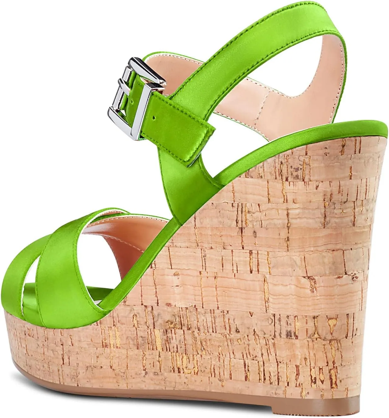 Aachcol Women Cork Wedge Sandals Peep Open Round Toe High Heel Ankle Strap Slingback Clear Dress Shoes Cute Classic Wedding Party 4 Inch