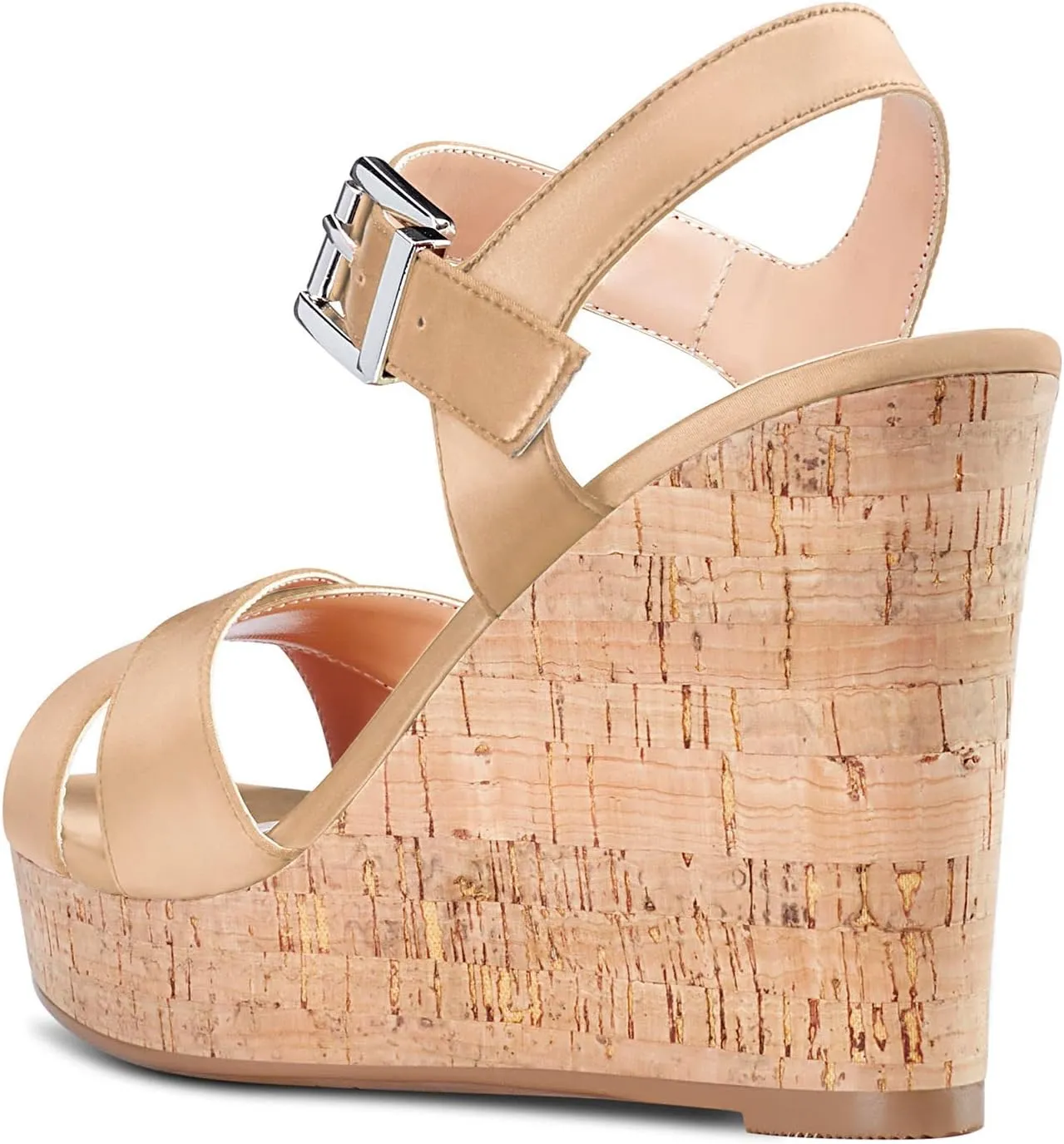 Aachcol Women Cork Wedge Sandals Peep Open Round Toe High Heel Ankle Strap Slingback Clear Dress Shoes Cute Classic Wedding Party 4 Inch