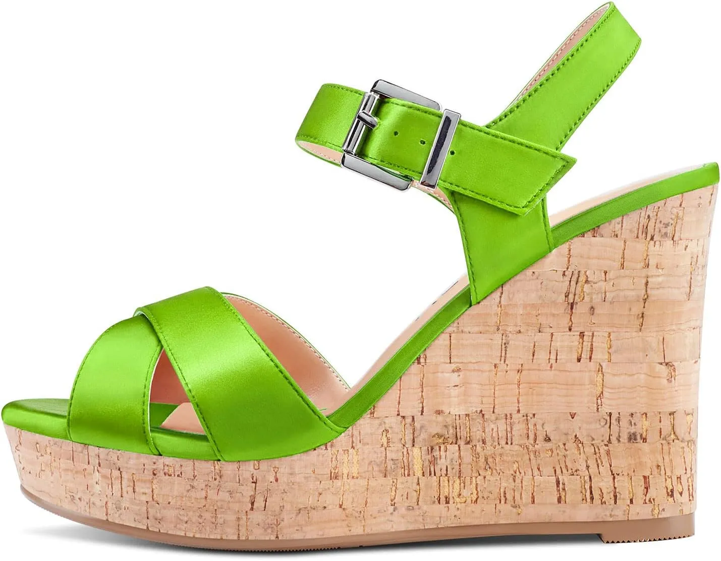 Aachcol Women Cork Wedge Sandals Peep Open Round Toe High Heel Ankle Strap Slingback Clear Dress Shoes Cute Classic Wedding Party 4 Inch