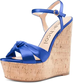 Aachcol Women Cork Wedge Sandals Platform High Heel Peep Open Toe Ankle Strap Slingback Clear Dress Shoes Classic Cute
