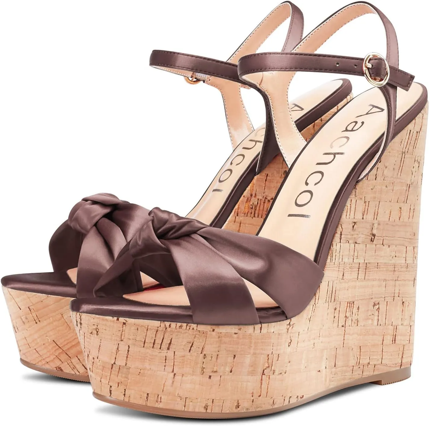 Aachcol Women Cork Wedge Sandals Platform High Heel Peep Open Toe Ankle Strap Slingback Clear Dress Shoes Classic Cute