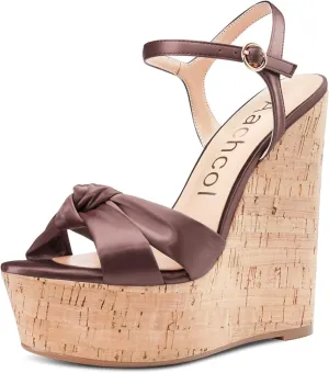 Aachcol Women Cork Wedge Sandals Platform High Heel Peep Open Toe Ankle Strap Slingback Clear Dress Shoes Classic Cute