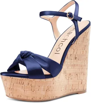 Aachcol Women Cork Wedge Sandals Platform High Heel Peep Open Toe Ankle Strap Slingback Clear Dress Shoes Classic Cute
