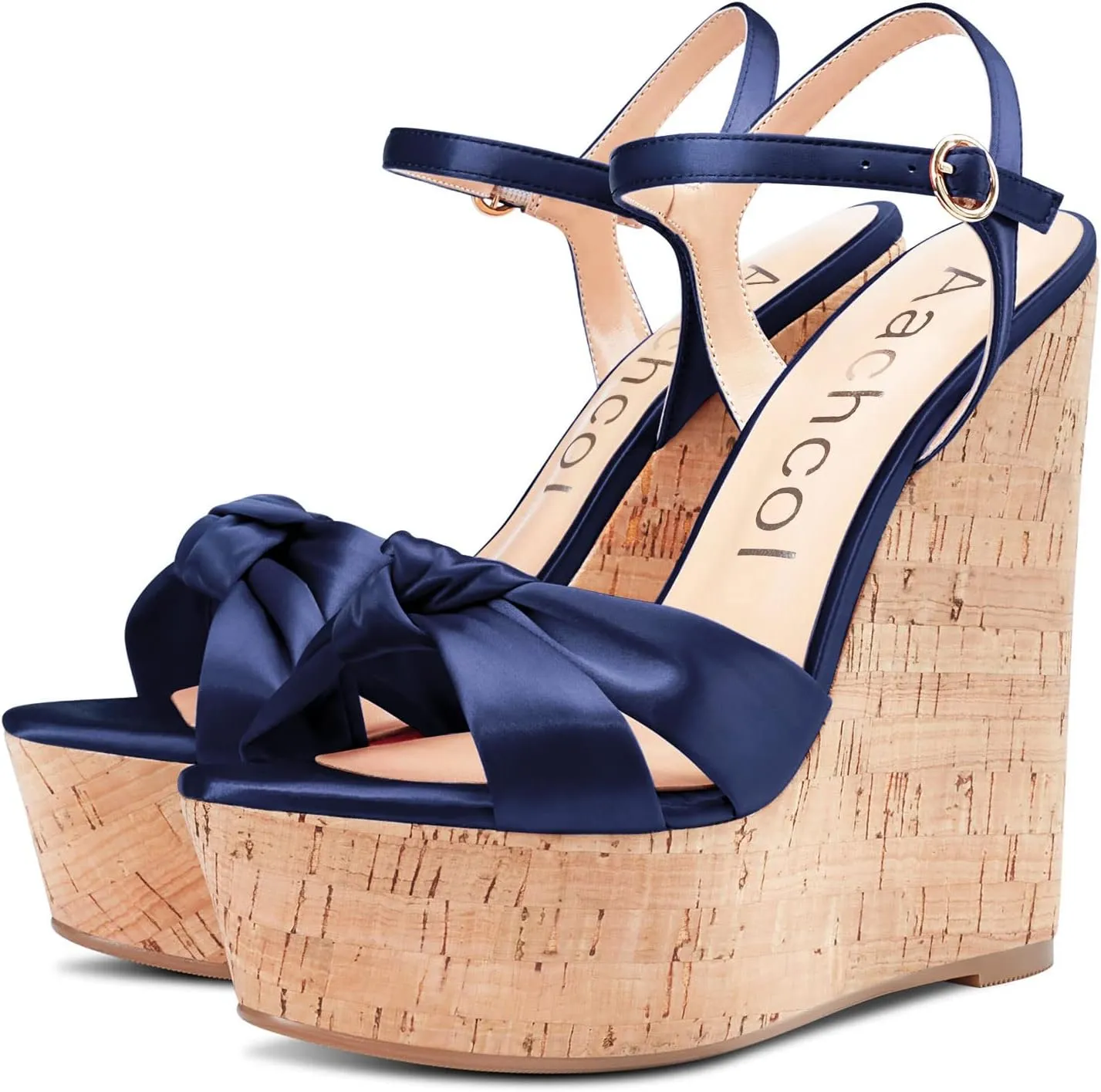 Aachcol Women Cork Wedge Sandals Platform High Heel Peep Open Toe Ankle Strap Slingback Clear Dress Shoes Classic Cute