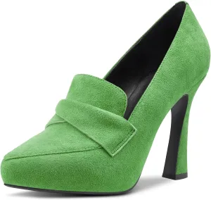 Aachcol Women Inner Platform Pumps Close Pointed Toe Slip-on Stiletto High Heel Dress Shoes Suede 4 Inch