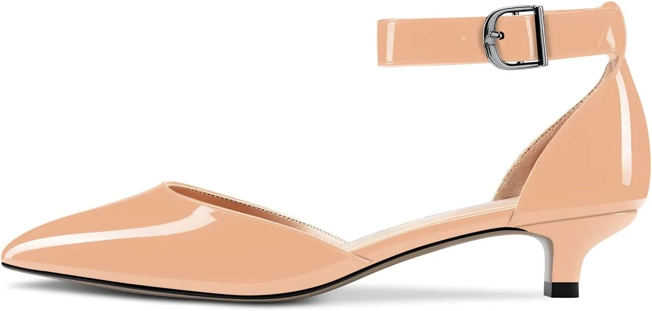 Aachcol Women Kitten Low Heel Ankle Strap Pumps Pointed Toe Sandals Dress Shoes Party Office Wedding 1.5 Inch