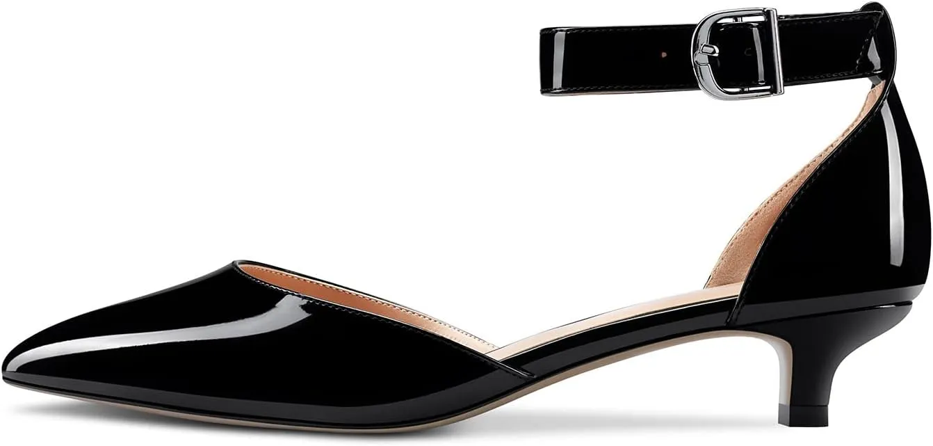 Aachcol Women Kitten Low Heel Ankle Strap Pumps Pointed Toe Sandals Dress Shoes Party Office Wedding 1.5 Inch