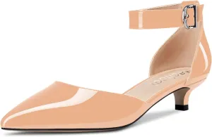 Aachcol Women Kitten Low Heel Ankle Strap Pumps Pointed Toe Sandals Dress Shoes Party Office Wedding 1.5 Inch