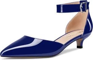 Aachcol Women Kitten Low Heel Ankle Strap Pumps Pointed Toe Sandals Dress Shoes Party Office Wedding 1.5 Inch