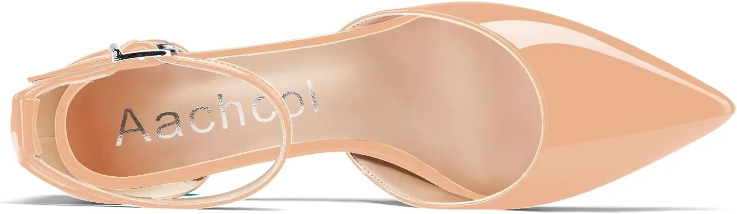 Aachcol Women Kitten Low Heel Ankle Strap Pumps Pointed Toe Sandals Dress Shoes Party Office Wedding 1.5 Inch
