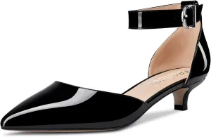 Aachcol Women Kitten Low Heel Ankle Strap Pumps Pointed Toe Sandals Dress Shoes Party Office Wedding 1.5 Inch
