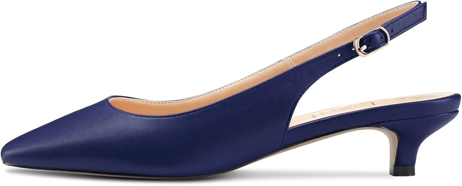 Aachcol Women Kitten Low Heel Pumps Square Toe Ankle Strap Slingback Dress Shoes Matte Office Wedding Shopping 1.5 Inch