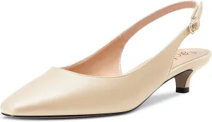 Aachcol Women Kitten Low Heel Pumps Square Toe Ankle Strap Slingback Dress Shoes Matte Office Wedding Shopping 1.5 Inch