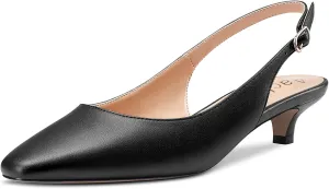 Aachcol Women Kitten Low Heel Pumps Square Toe Ankle Strap Slingback Dress Shoes Matte Office Wedding Shopping 1.5 Inch