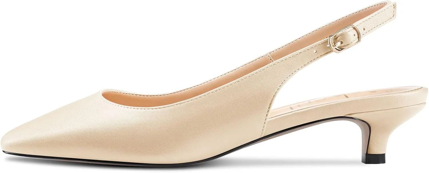 Aachcol Women Kitten Low Heel Pumps Square Toe Ankle Strap Slingback Dress Shoes Matte Office Wedding Shopping 1.5 Inch