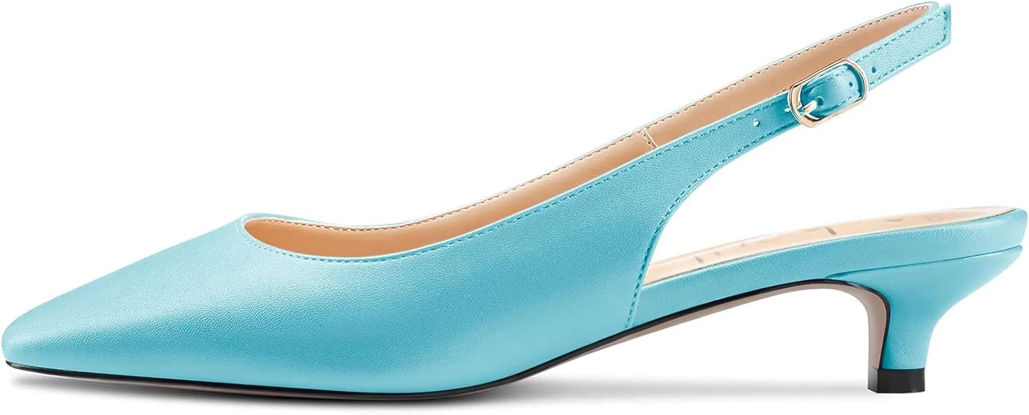 Aachcol Women Kitten Low Heel Pumps Square Toe Ankle Strap Slingback Dress Shoes Matte Office Wedding Shopping 1.5 Inch