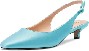 Aachcol Women Kitten Low Heel Pumps Square Toe Ankle Strap Slingback Dress Shoes Matte Office Wedding Shopping 1.5 Inch