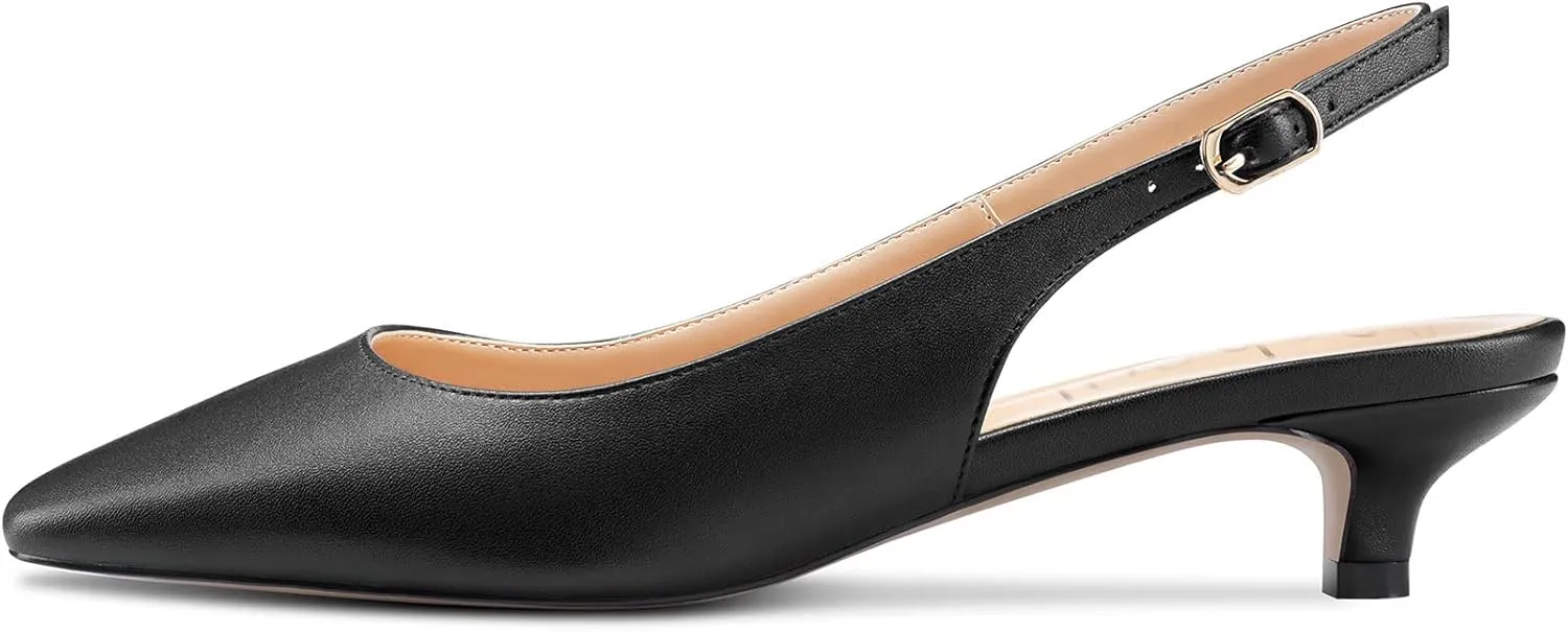 Aachcol Women Kitten Low Heel Pumps Square Toe Ankle Strap Slingback Dress Shoes Matte Office Wedding Shopping 1.5 Inch