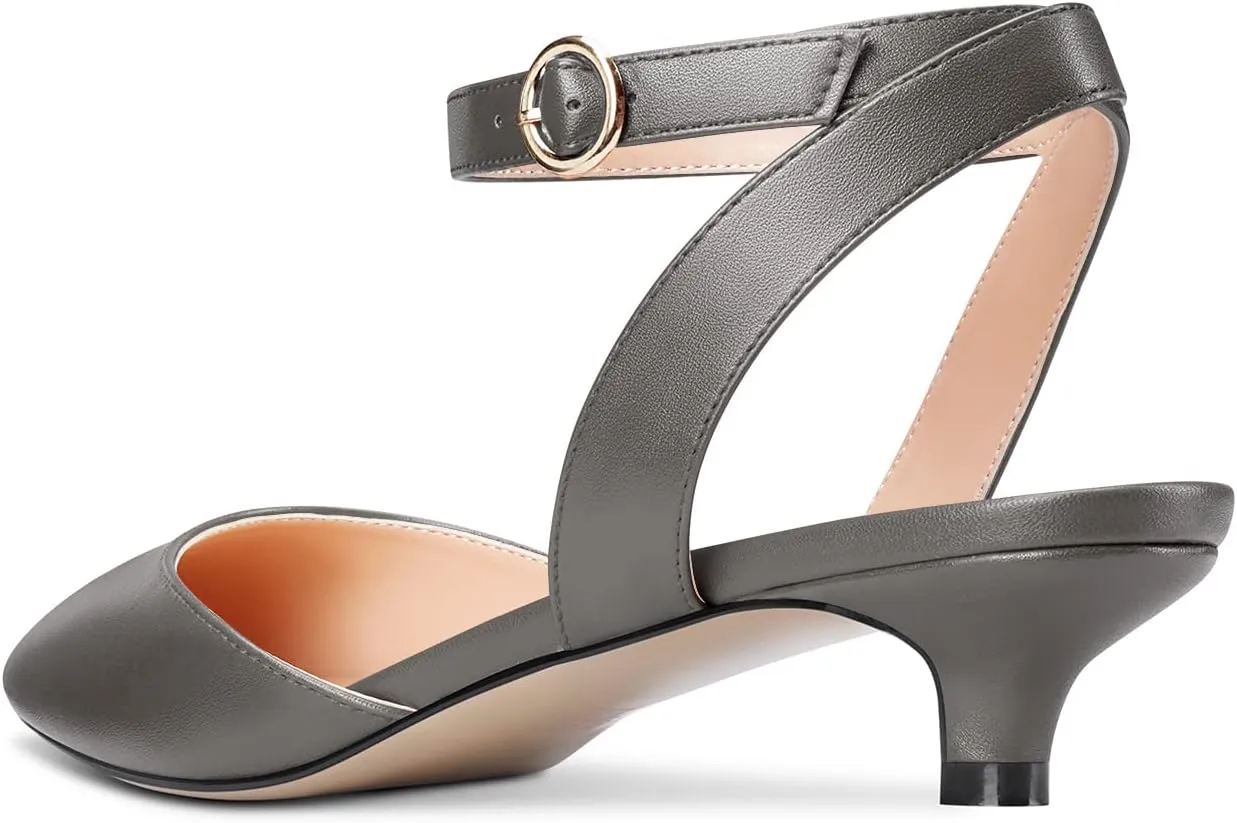 Aachcol Women Low Kitten Heel Pumps Ankle Strap Slingback Pointed Toe Sandals Dress Shoes Wedding Party 1.5 Inches