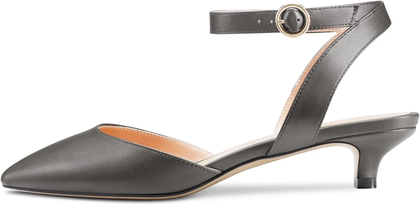 Aachcol Women Low Kitten Heel Pumps Ankle Strap Slingback Pointed Toe Sandals Dress Shoes Wedding Party 1.5 Inches