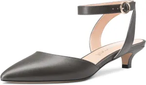 Aachcol Women Low Kitten Heel Pumps Ankle Strap Slingback Pointed Toe Sandals Dress Shoes Wedding Party 1.5 Inches