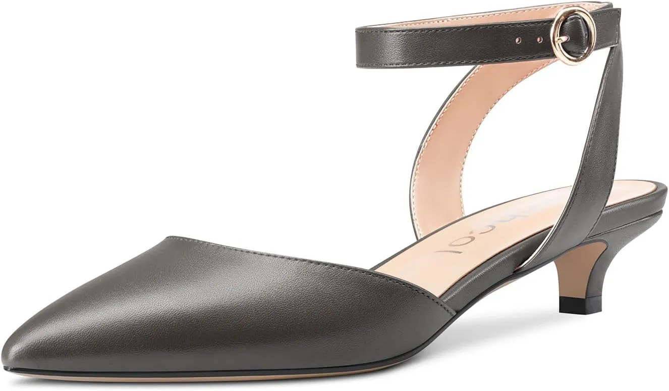 Aachcol Women Low Kitten Heel Pumps Ankle Strap Slingback Pointed Toe Sandals Dress Shoes Wedding Party 1.5 Inches