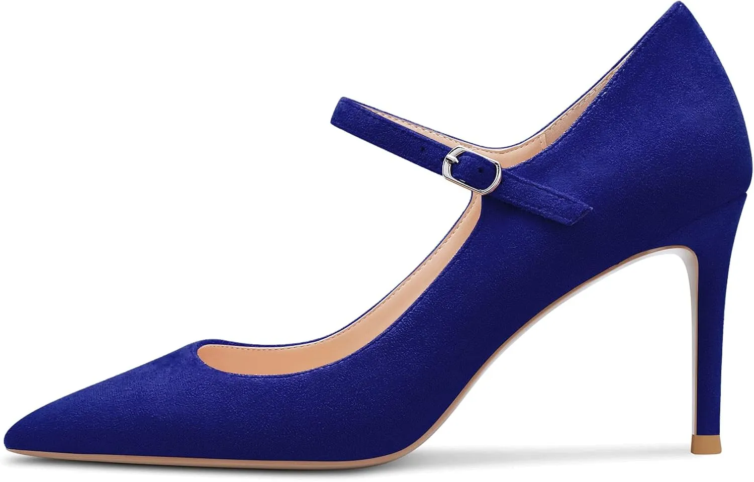 Aachcol Women Mary Jane Pumps Strap Stiletto Mid Heel Pointed Toe Dress Shoes Wedding Office Party Classic 3 Inch